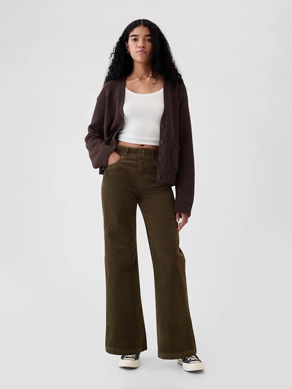 GAP High Rise Corduroy Stride Wide-Leg Pants Basic Brown - Picture 12 of 12